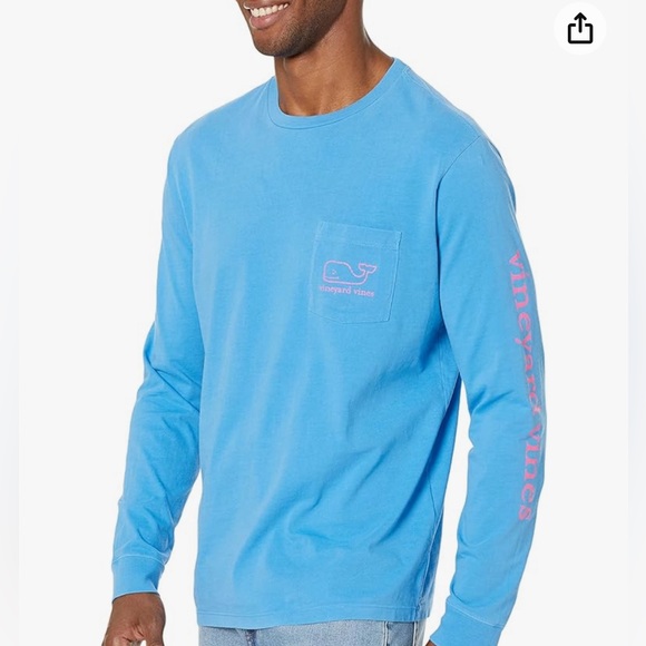 Vineyard Vines LS pocket T-Shirt Regatta Blue/Pink - Picture 1 of 5
